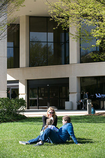 Relaxing on the lawn outside the Center for the Arts