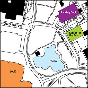 Paid, covered parking is available in the Mason Pond Parking Deck, just north of the Center for the Arts on Mason Pond Drive
